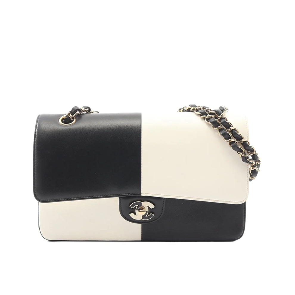Chanel Medium Classic Bicolor Lambskin Geometric Colorblock Double Flap Bag