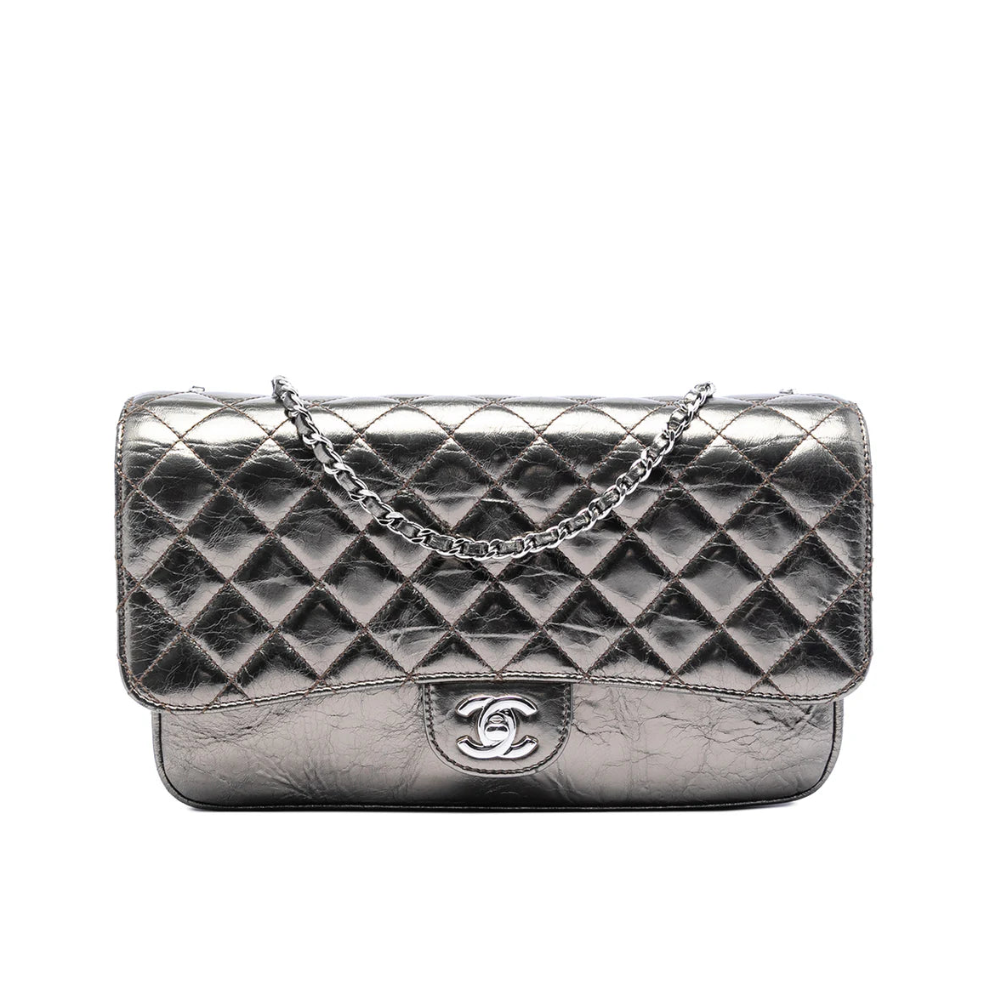 Chanel Medium Metallic Crackled Calfskin Clams Pocket Flap Bag