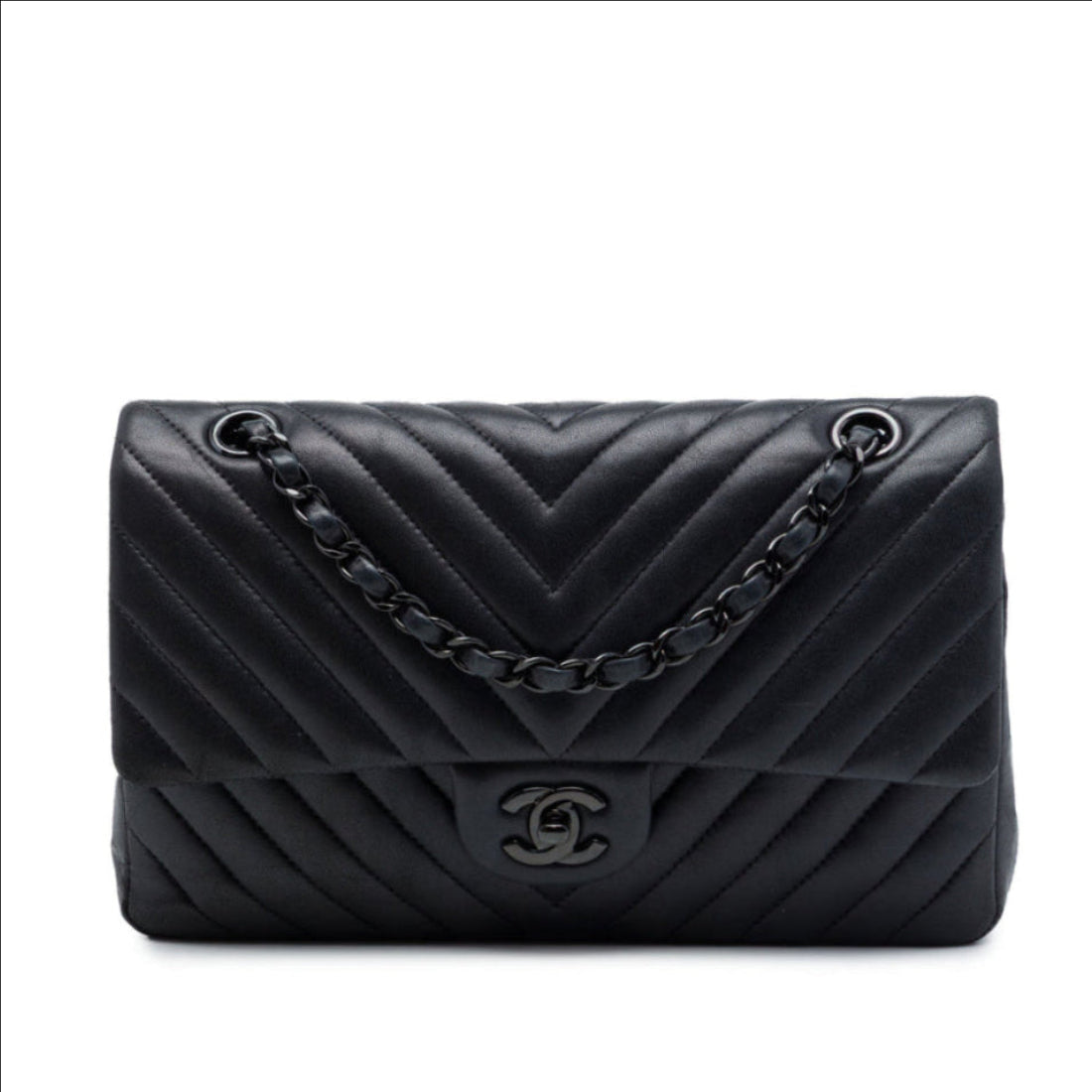 Chanel Medium Classic Chevron Lambskin So Black Double Flap Bag