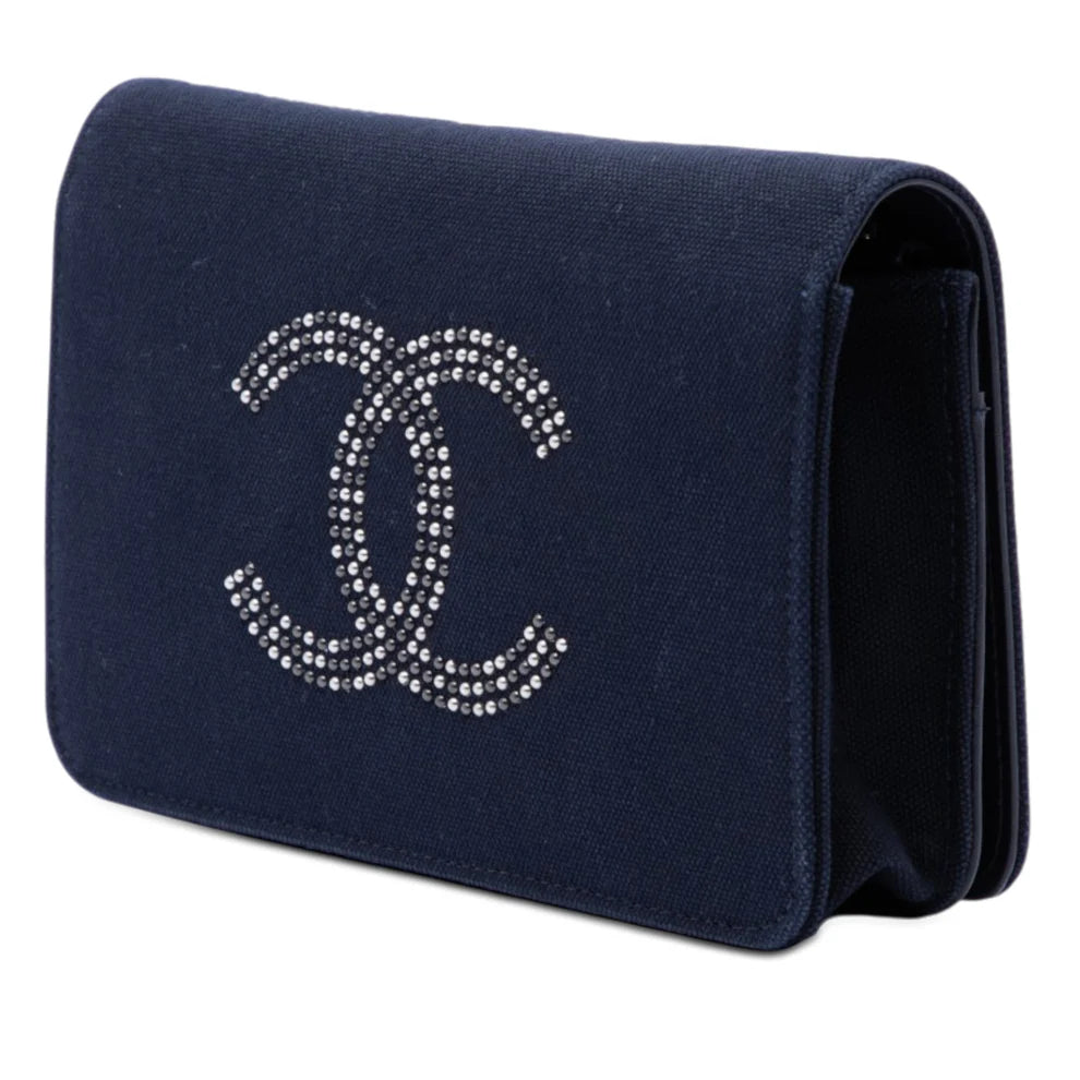 Chanel Paris Shanghai Crystal Embellished Canvas Wallet On Chain Bag