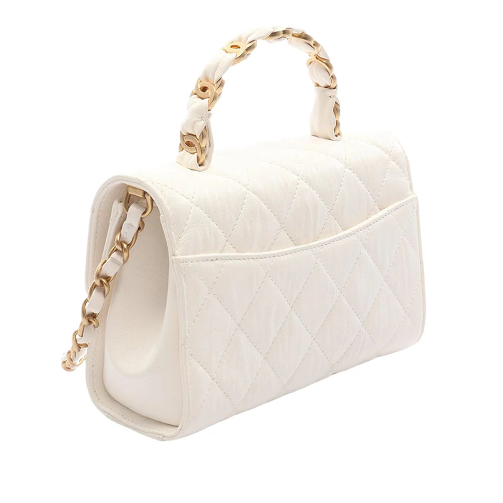 Chanel Mini Quilted Crumpled Lambskin CC Links Top Handle Flap Bag