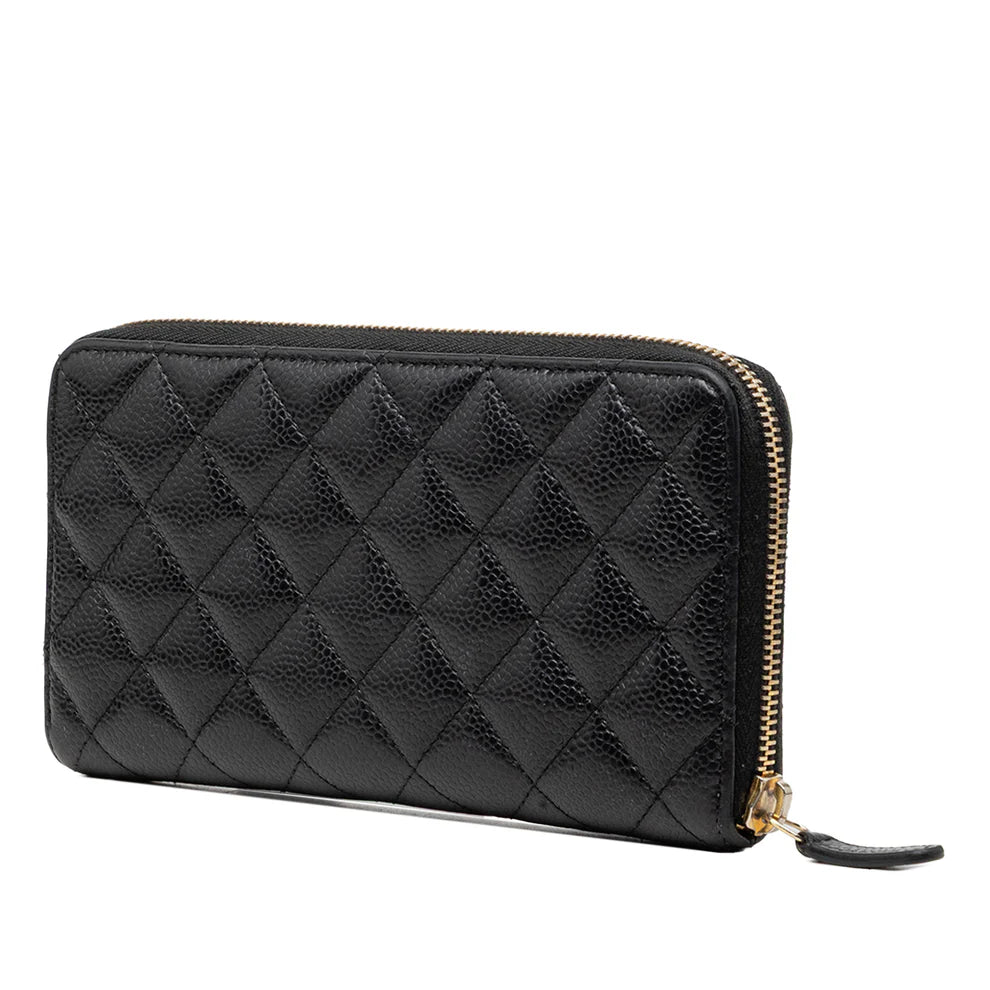 Chanel CC Quilted Caviar Zip Around Long Wallet