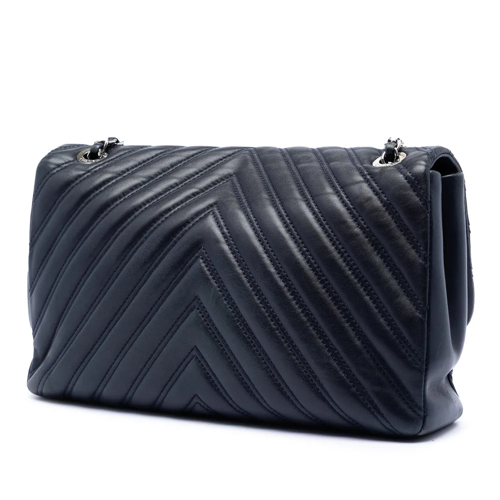 Chanel Jumbo Classic Chevron Lambskin Double Stitch Single Flap Bag