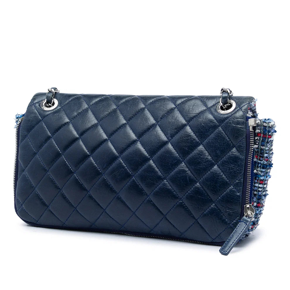 Chanel CC Wrinkled Lambskin and Tweed Shoulder Bag