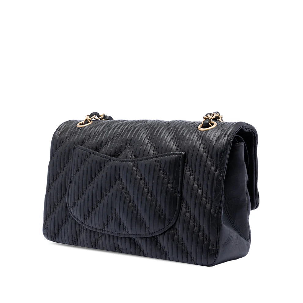 Chanel Medium Classic Chevron Calfskin Pleated Double Flap Bag