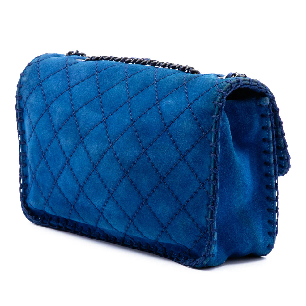 Chanel Medium CC Quilted Suede Whipstitch Single Flap Bag
