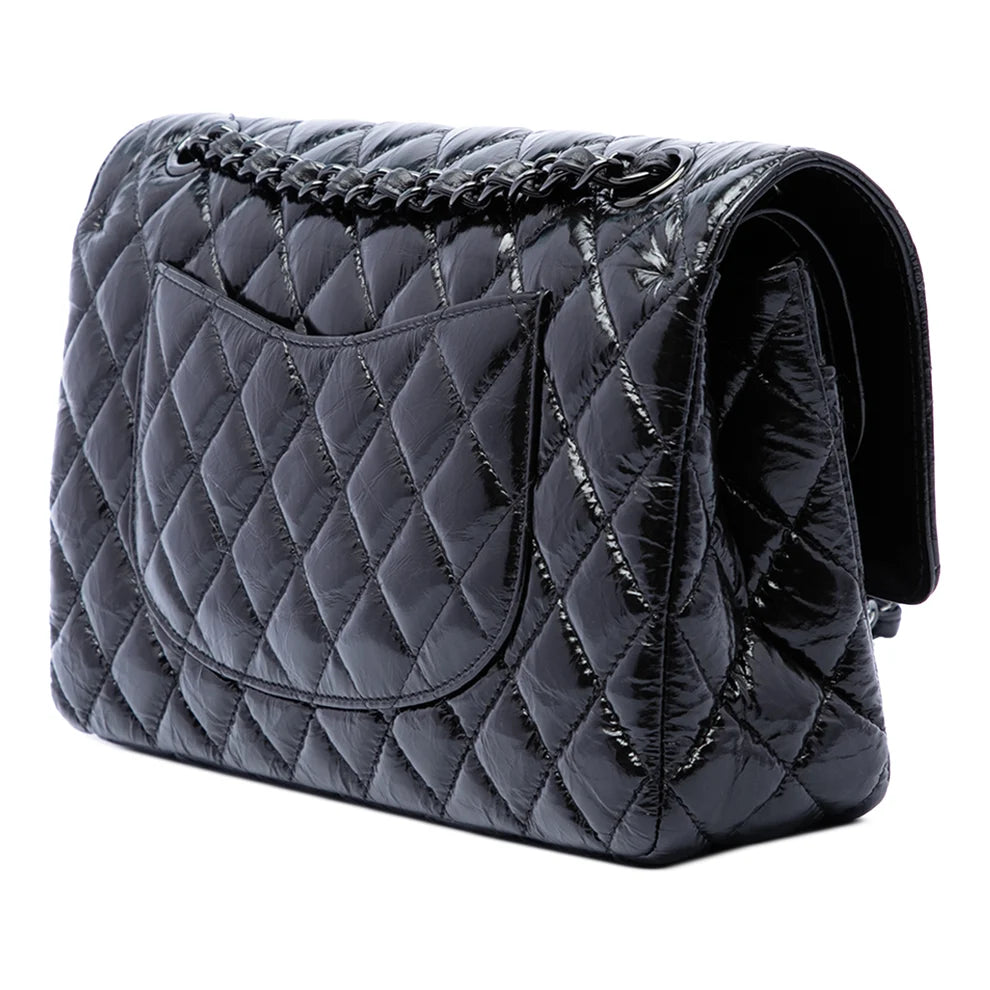 Chanel Medium Classic Shiny Crumpled Calfskin So Black Double Flap Bag