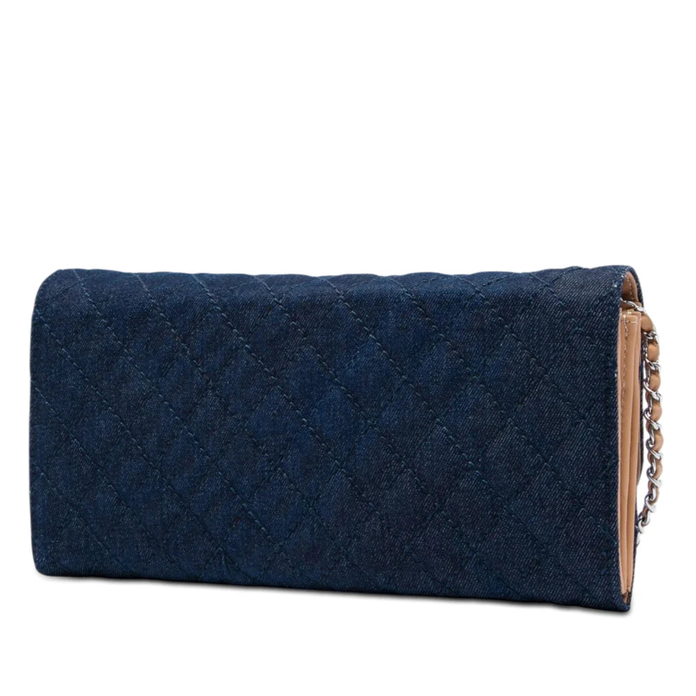 Chanel CC Quilted Denim Turn Lock Wallet On Chain Bag