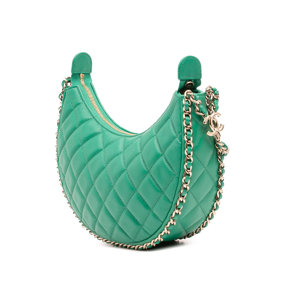 Chanel Small Quilted Lambskin Chain Around Hook Hobo Bag