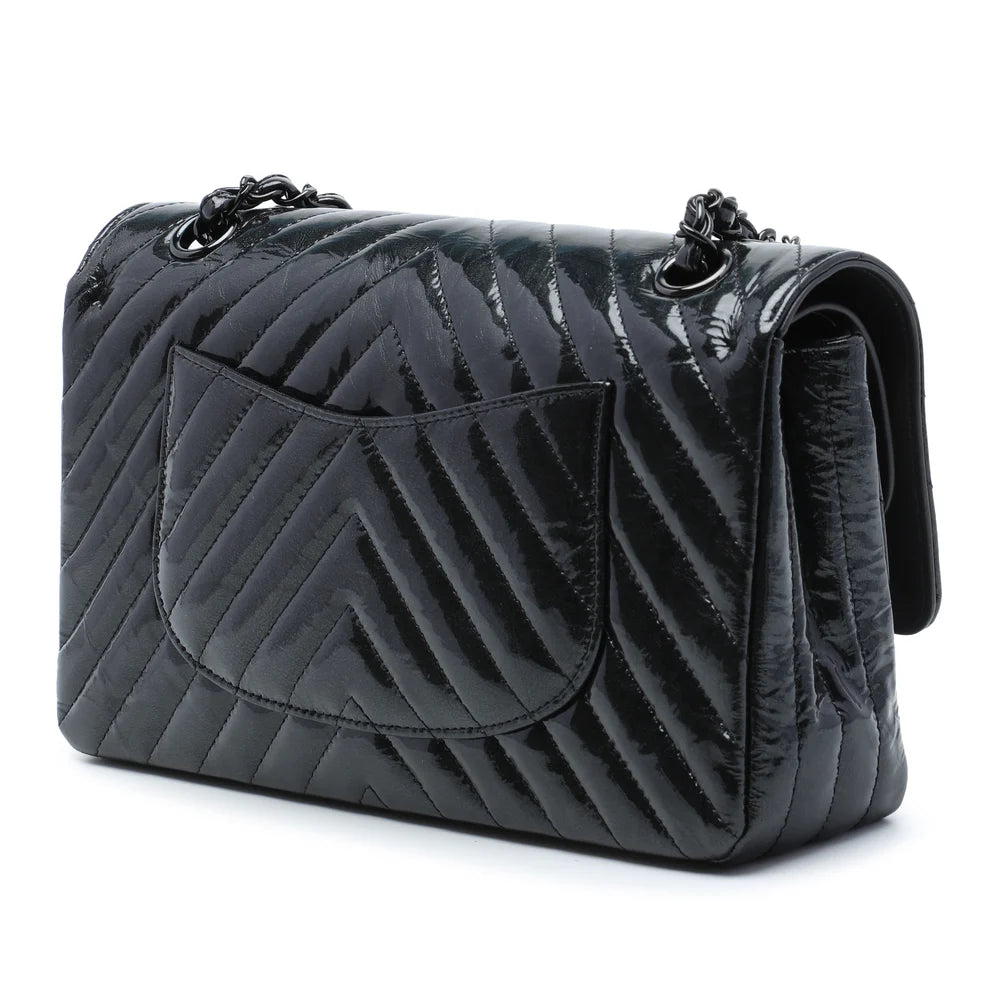 Chanel Medium Classic Chevron Patent So Black Double Flap Bag