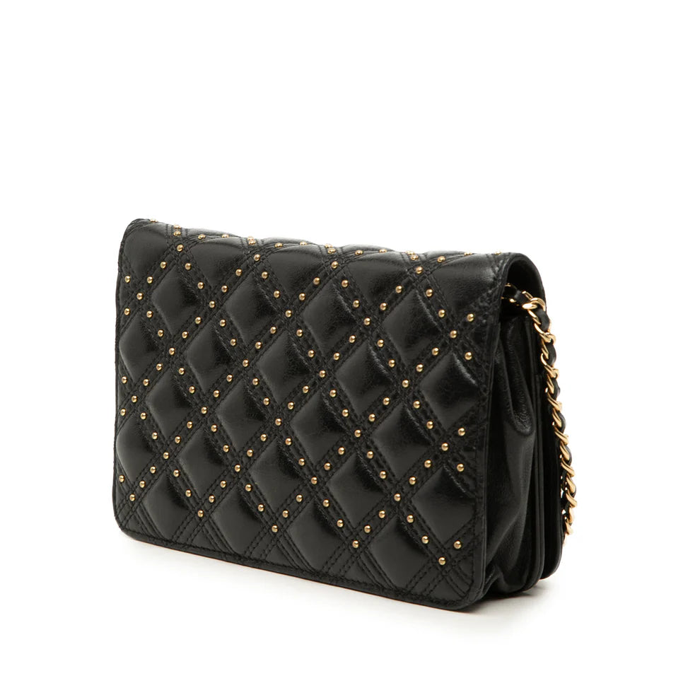 Chanel CC Lambskin Studded Diamond Stitch Wallet On Chain Bag