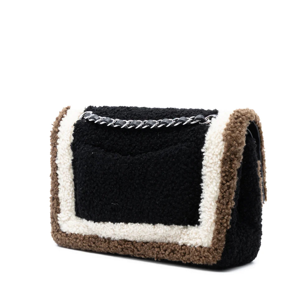 Chanel Medium Classic Tricolor Shearling Double Flap Bag