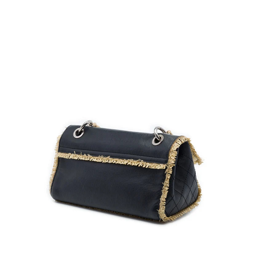 Chanel CC Raffia Fringe Trimmed Calfskin Chain Flap Bag
