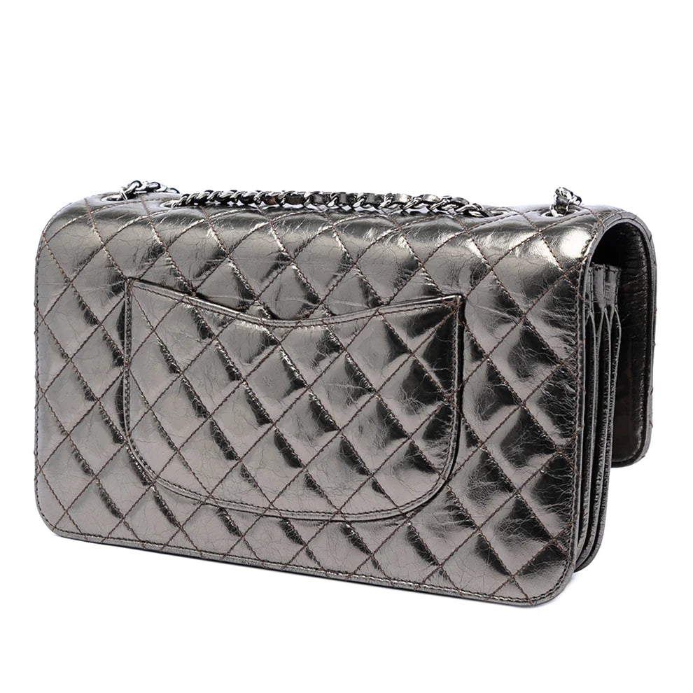 Chanel Medium Metallic Crackled Calfskin Clams Pocket Flap Bag