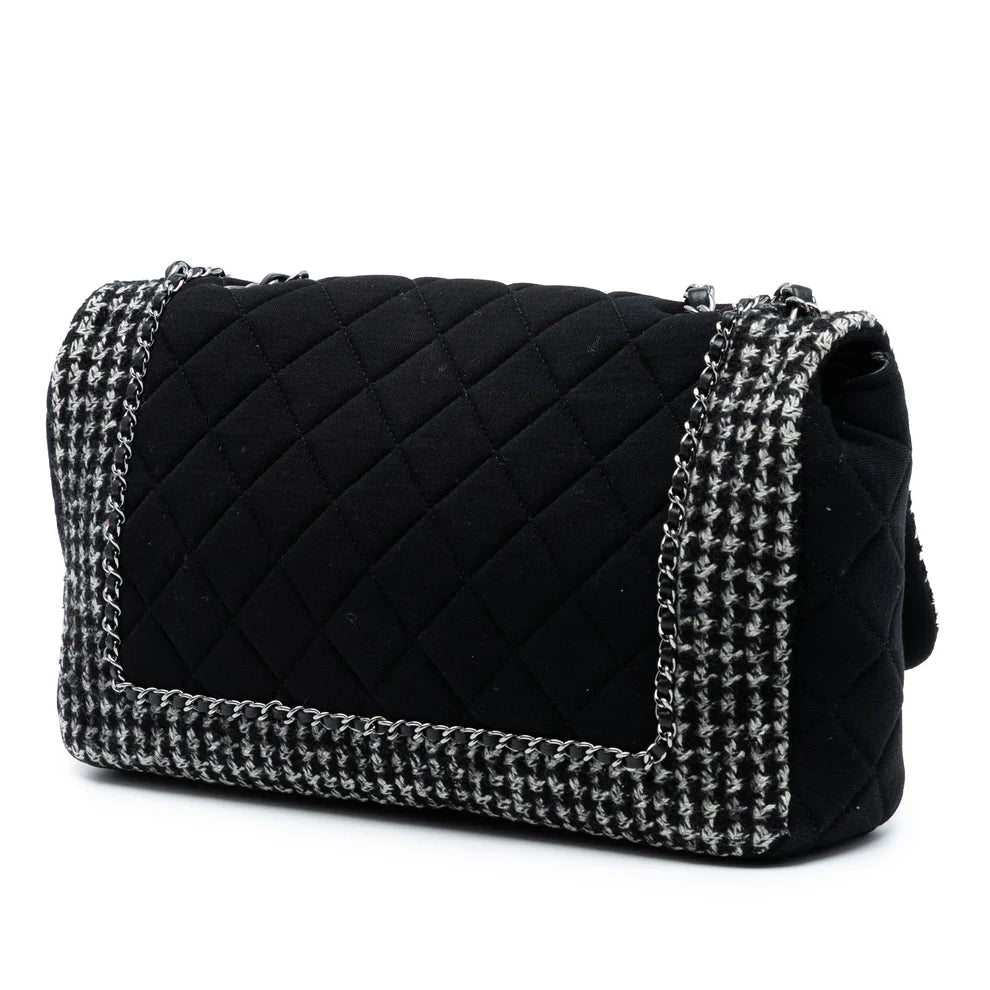 Chanel Jumbo CC Quilted Jersey and Tweed Chain Flap Bag