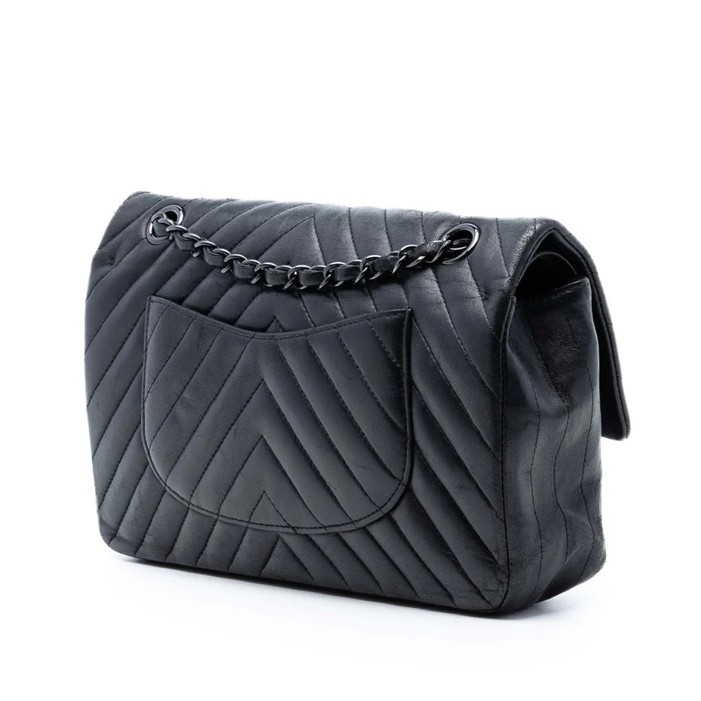 Chanel Medium Classic Chevron Lambskin So Black Double Flap Bag