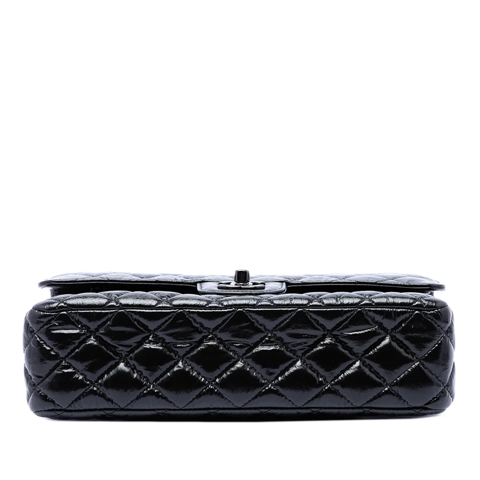 Chanel Medium Classic Shiny Crumpled Calfskin So Black Double Flap Bag