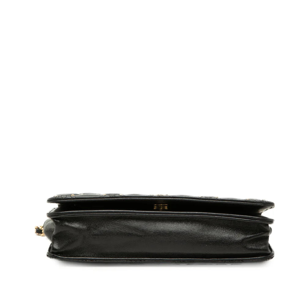 Chanel CC Lambskin Studded Diamond Stitch Wallet On Chain Bag