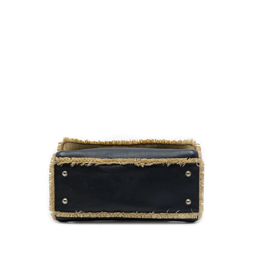 Chanel CC Raffia Fringe Trimmed Calfskin Chain Flap Bag