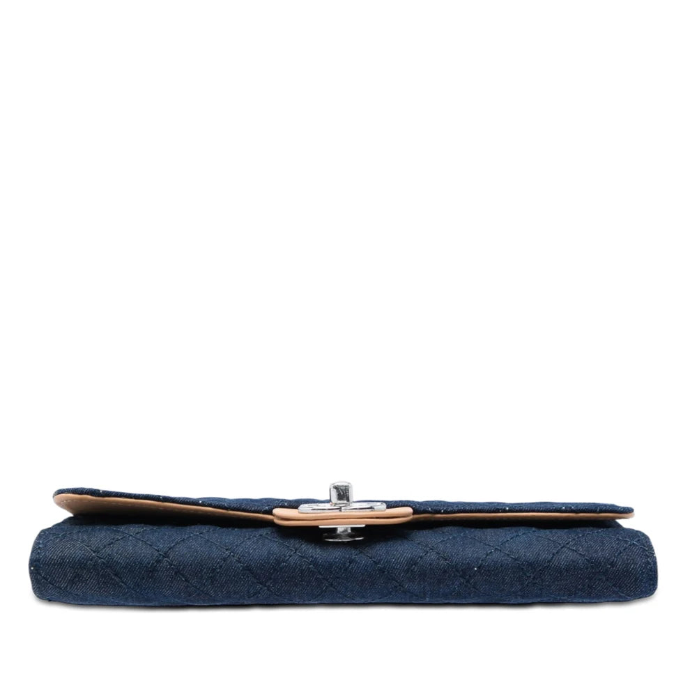 Chanel CC Quilted Denim Turn Lock Wallet On Chain Bag