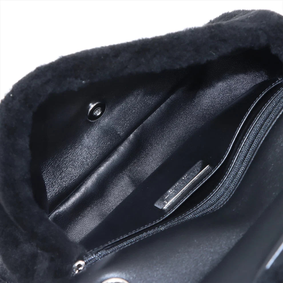 Chanel Shearling Camellia Pearl Embellished Flap Bag
