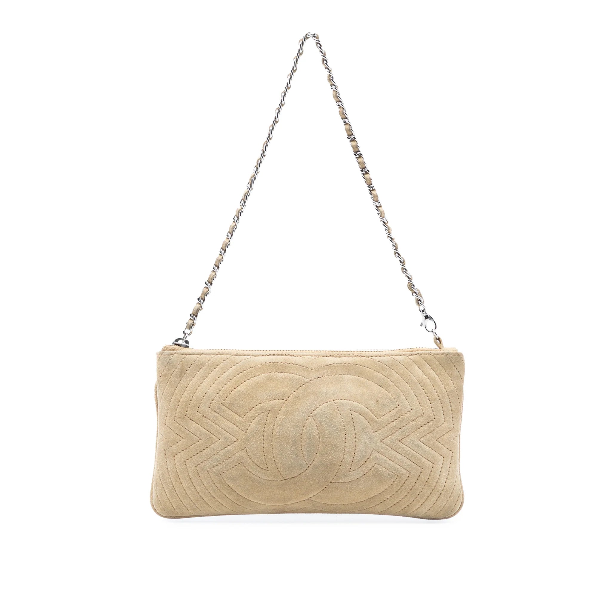 Chanel Suede CC Embossed Pochette Beige