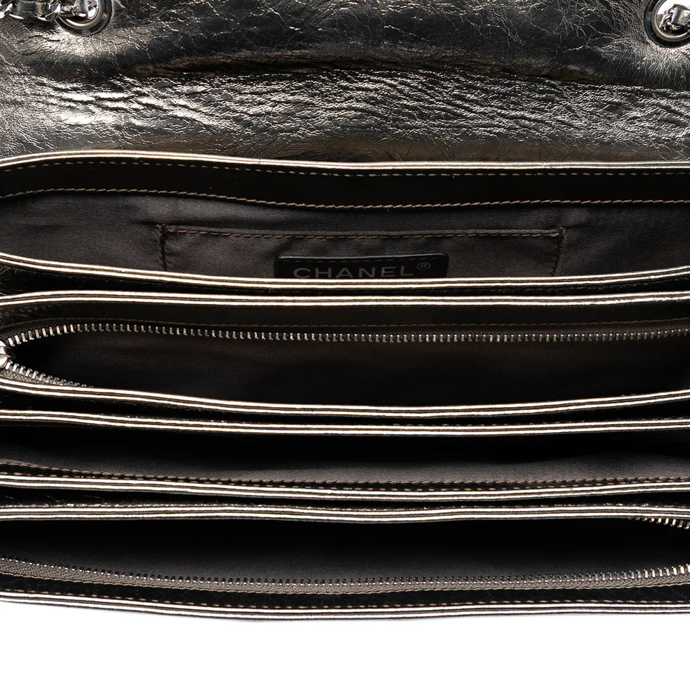 Chanel Medium Metallic Crackled Calfskin Clams Pocket Flap Bag