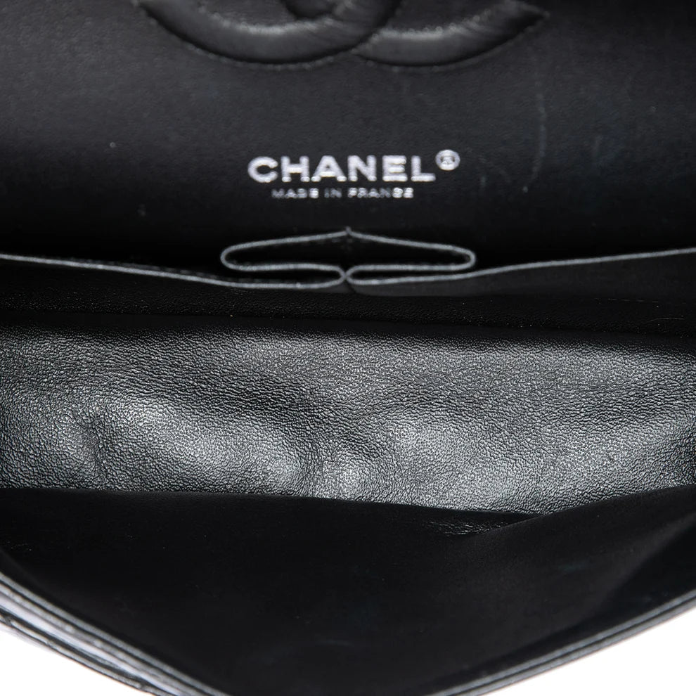 Chanel Medium Classic Shiny Crumpled Calfskin So Black Double Flap Bag