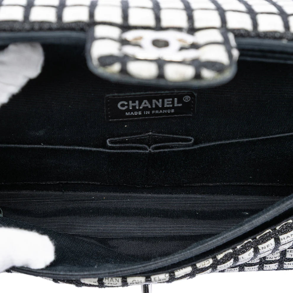 Chanel Medium Classic Ribbon and Tweed Logo Double Flap Bag