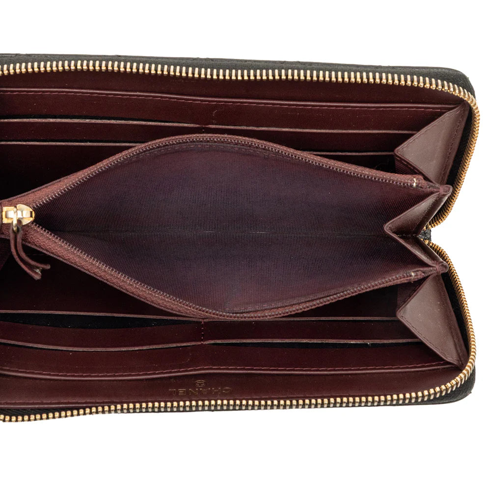 Chanel CC Quilted Caviar Zip Around Long Wallet