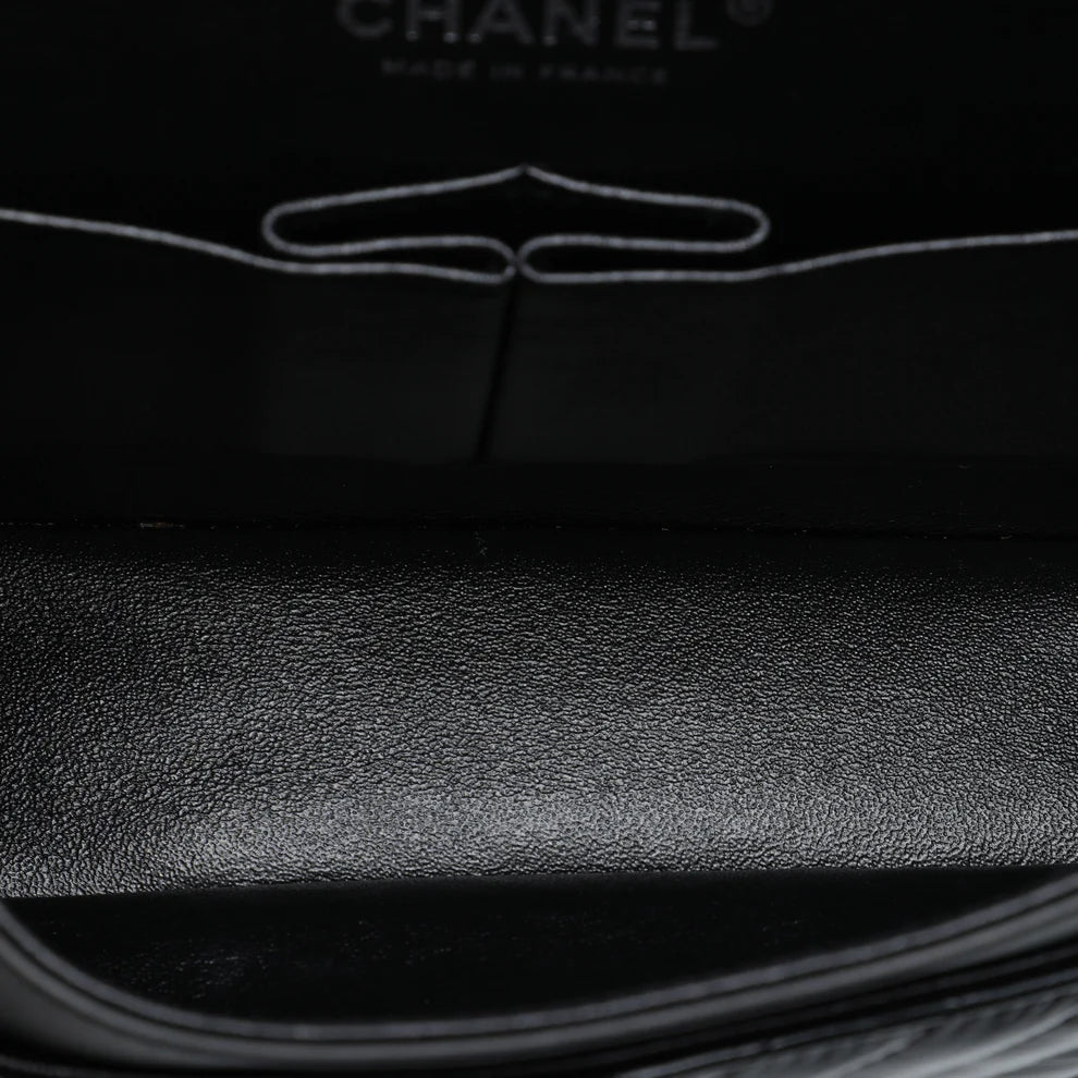 Chanel Medium Classic Chevron Patent So Black Double Flap Bag