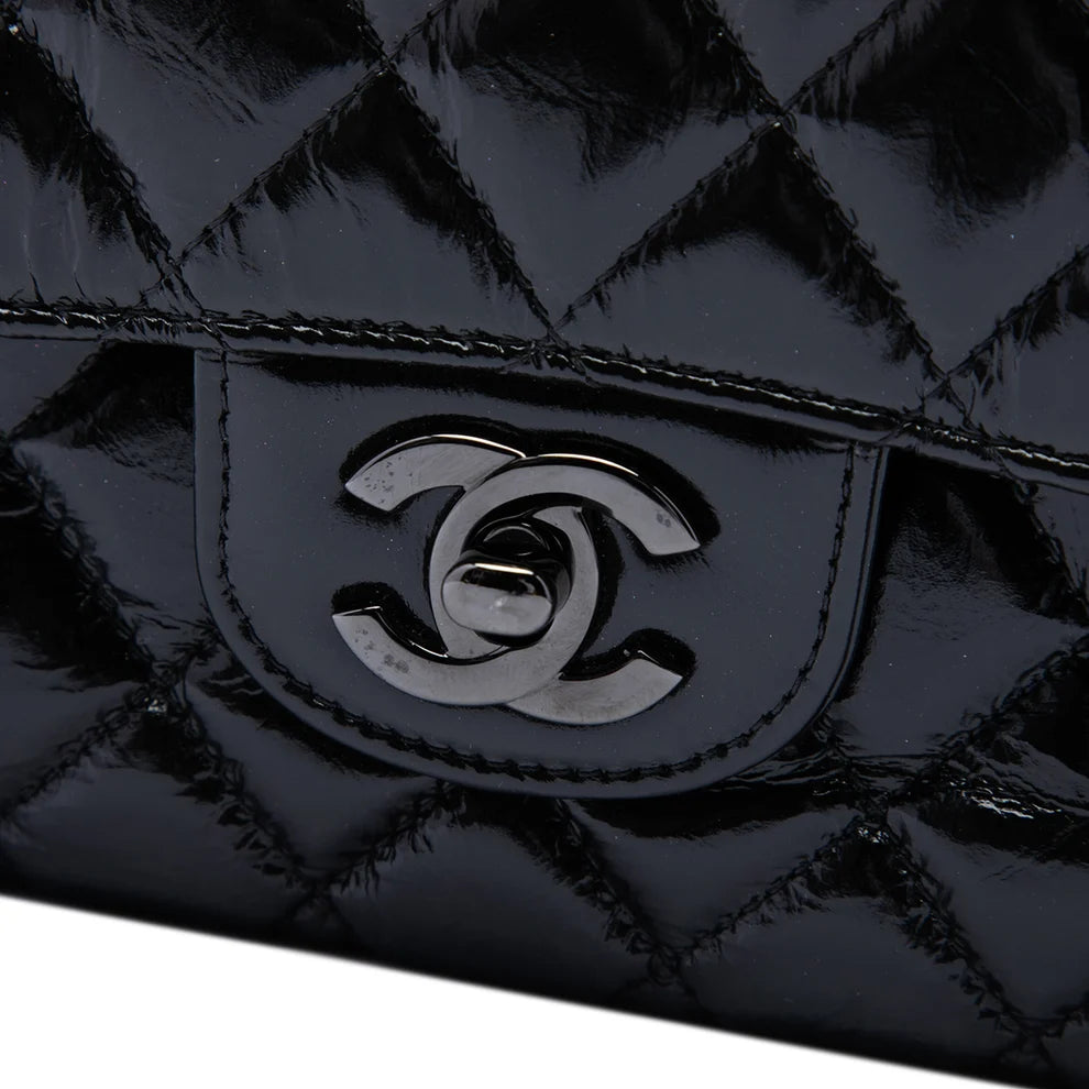 Chanel Medium Classic Shiny Crumpled Calfskin So Black Double Flap Bag