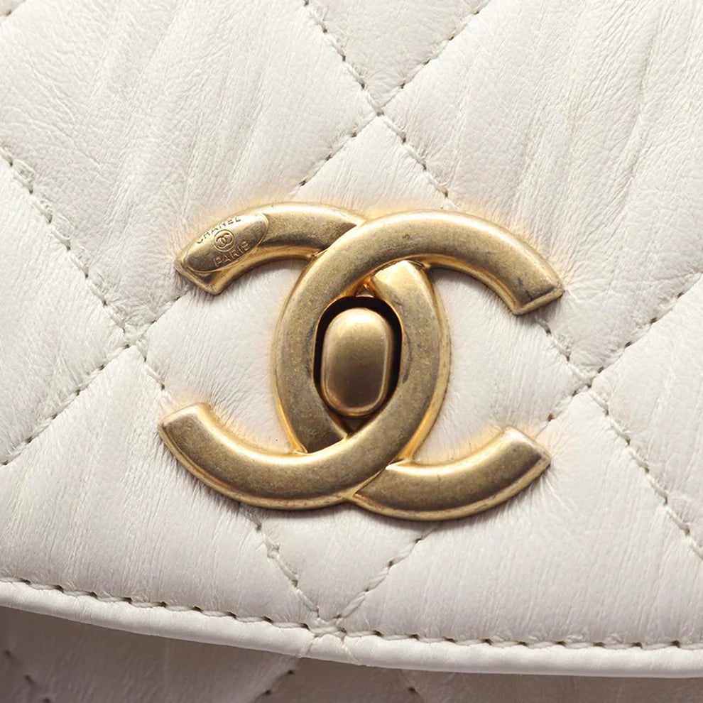 Chanel Mini Quilted Crumpled Lambskin CC Links Top Handle Flap Bag