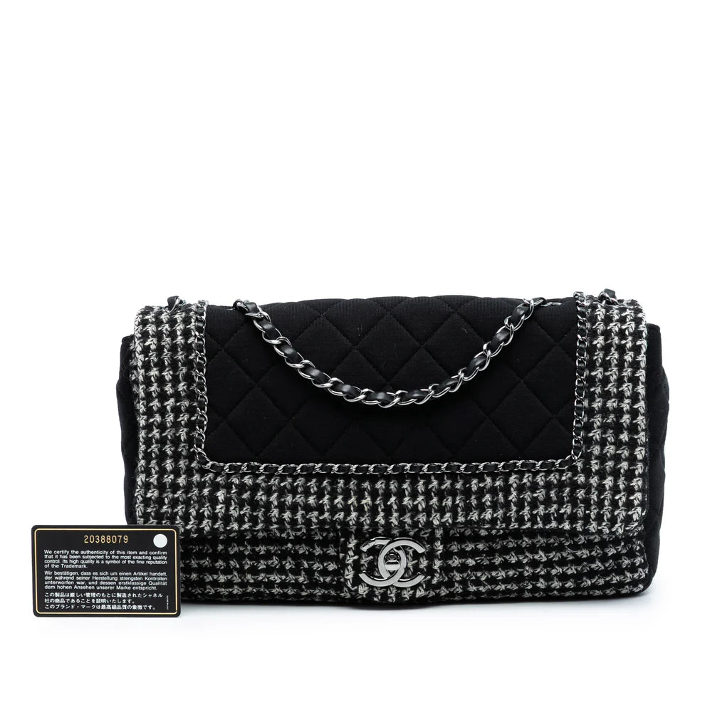 Chanel Jumbo CC Quilted Jersey and Tweed Chain Flap Bag