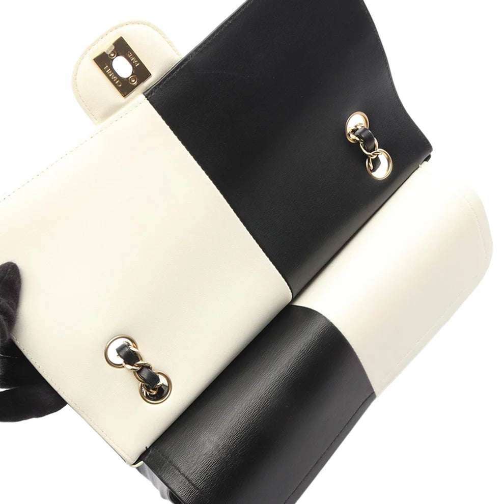 Chanel Medium Classic Bicolor Lambskin Geometric Colorblock Double Flap Bag