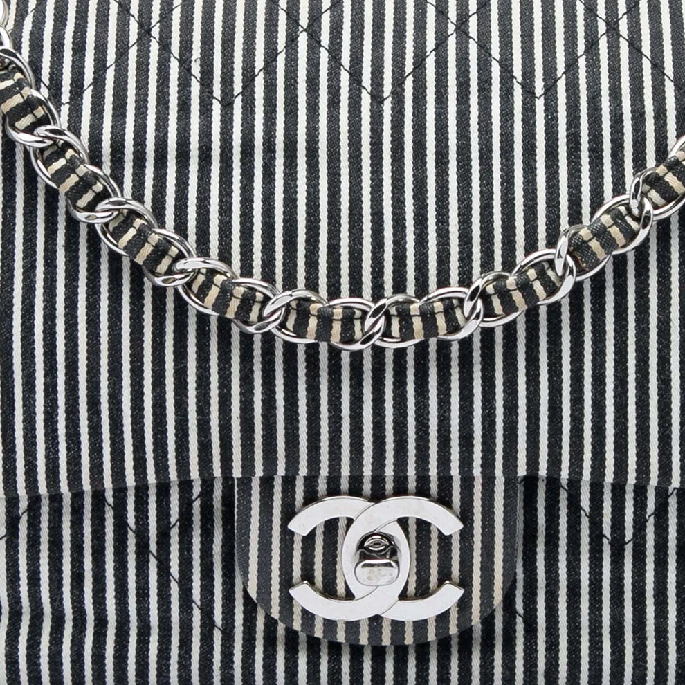 Chanel Medium Classic Canvas Stripes Double Flap Bag