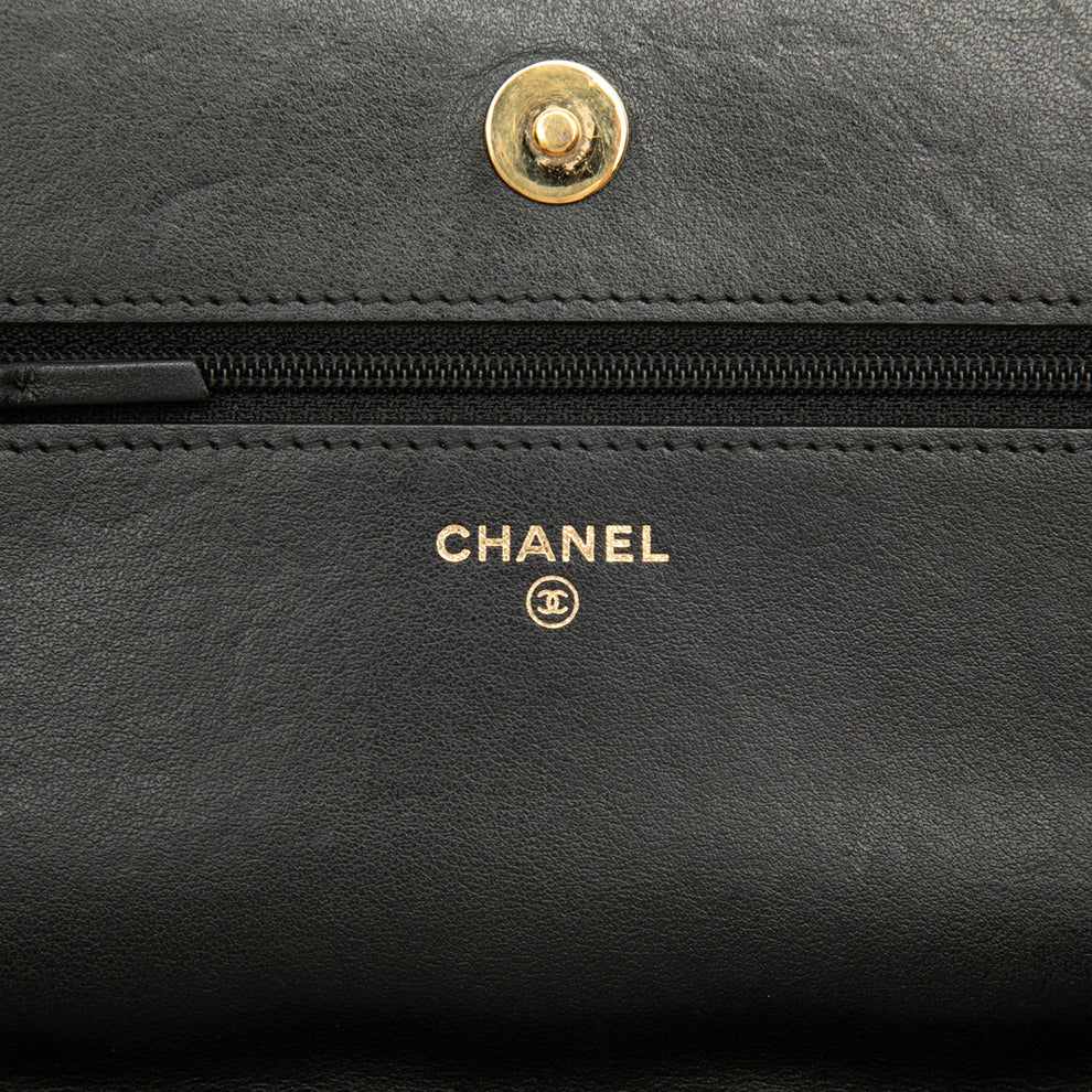 Chanel CC Lambskin Studded Diamond Stitch Wallet On Chain Bag