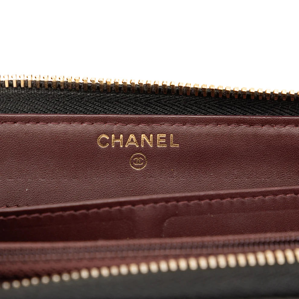 Chanel CC Quilted Caviar Zip Around Long Wallet
