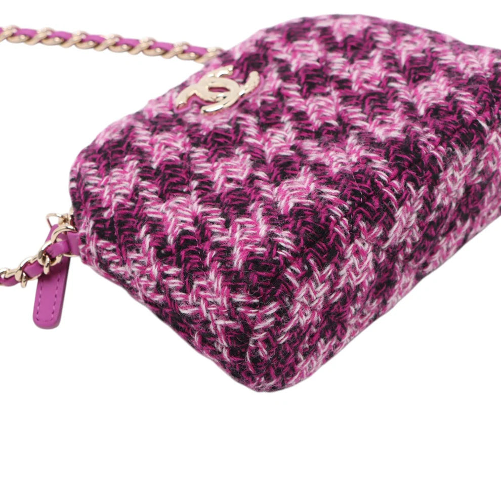 Chanel Mini CC Quilted Tweed Clutch With Chain Bag