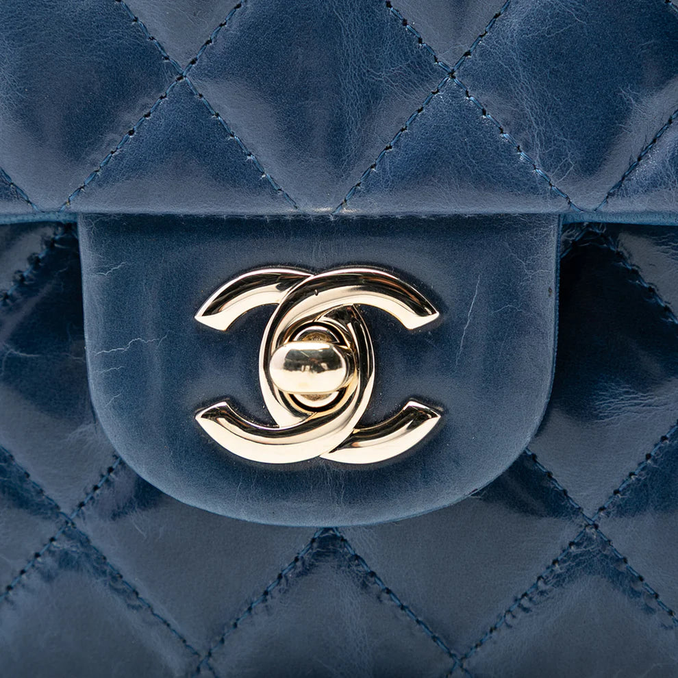 Chanel Medium Classic Glazed Calfskin Camellia Double Flap Bag