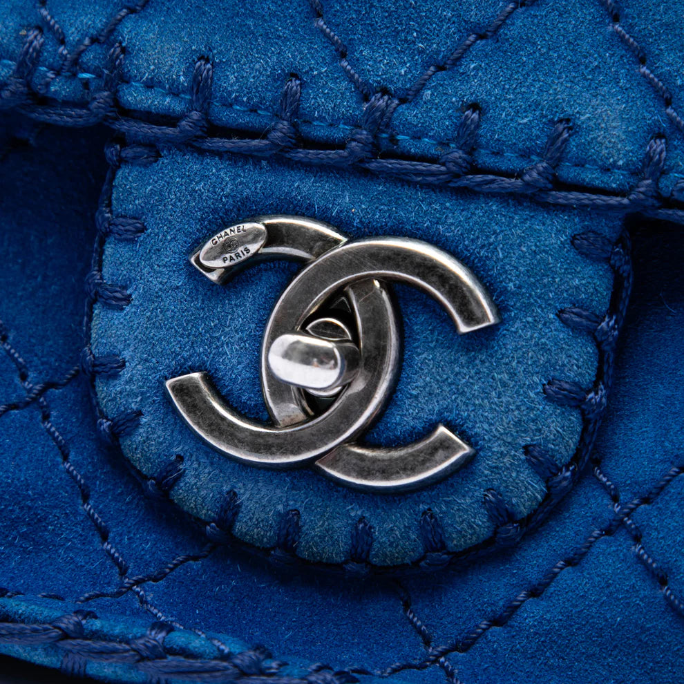 Chanel Medium CC Quilted Suede Whipstitch Single Flap Bag