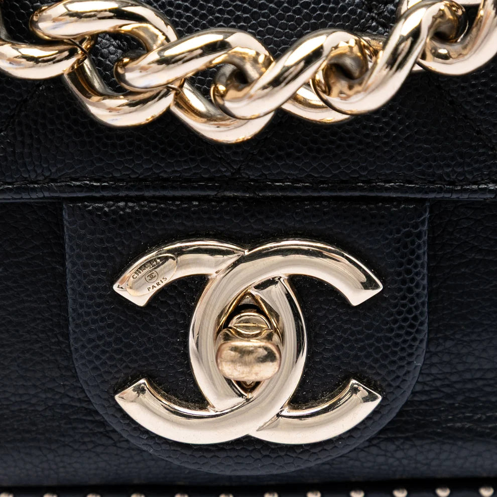 Chanel Small CC Quilted Caviar Studded Single Flap Bag
