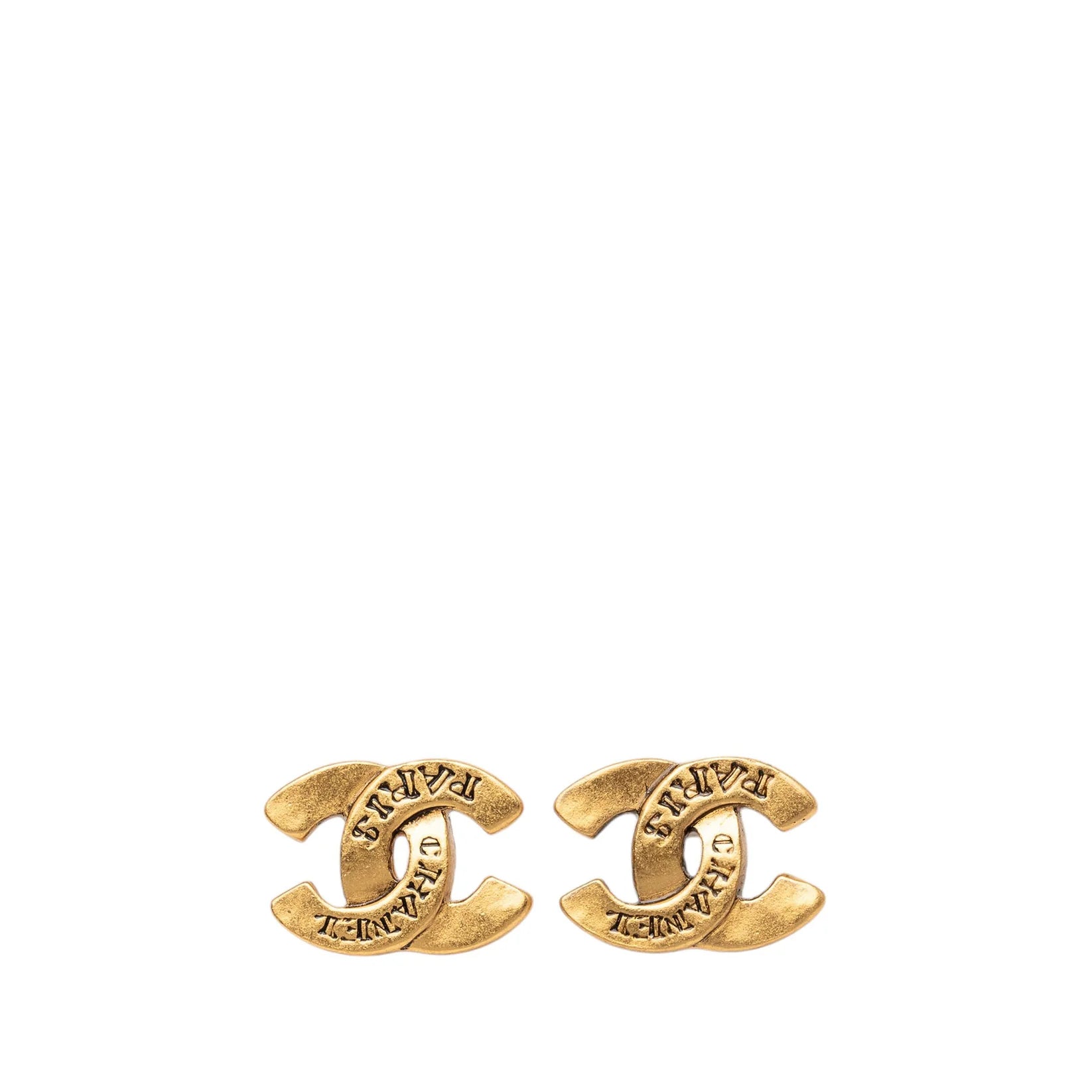 Chanel CC Gold Plated Stud Earrings