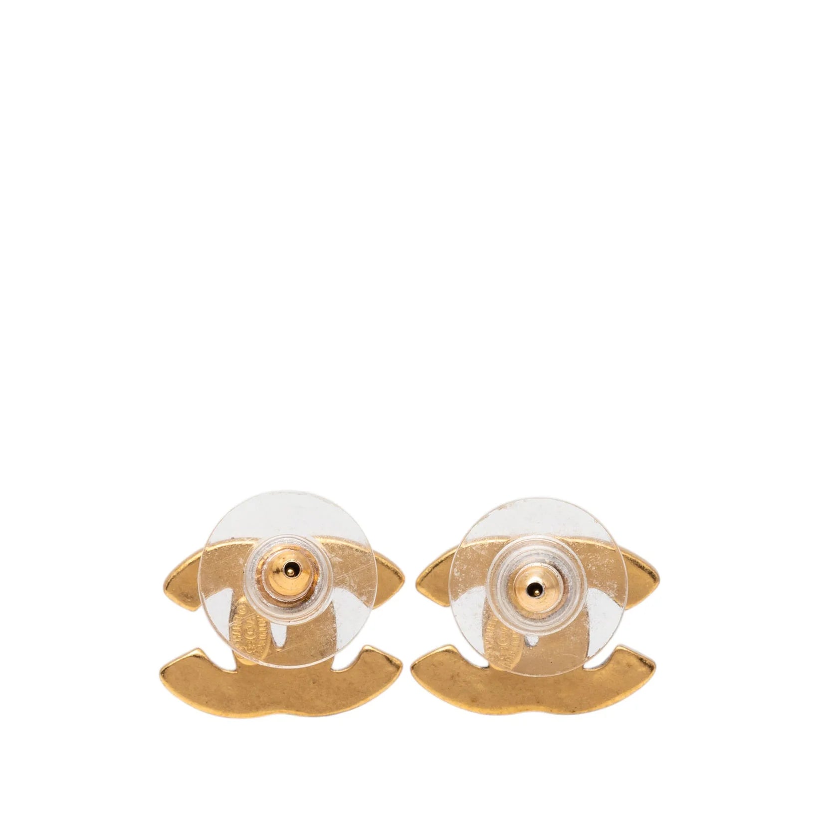 Chanel CC Gold Plated Stud Earrings