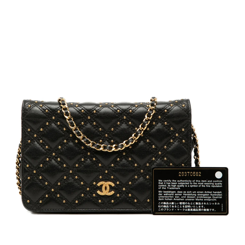 Chanel CC Lambskin Studded Diamond Stitch Wallet On Chain Bag