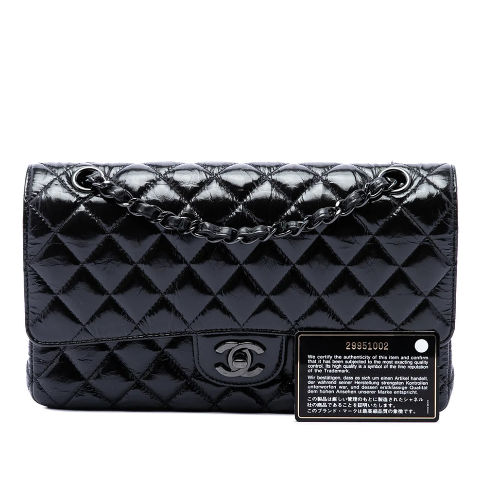 Chanel Medium Classic Shiny Crumpled Calfskin So Black Double Flap Bag