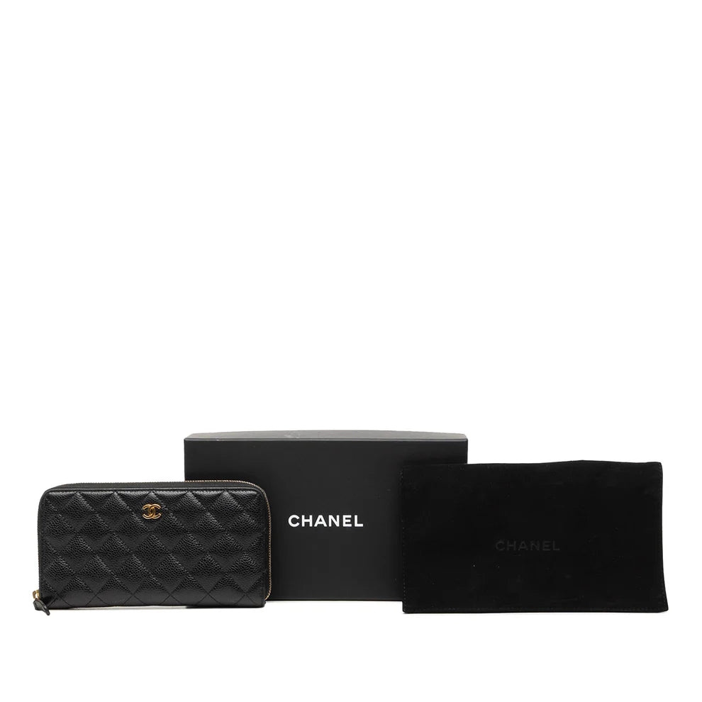 Chanel CC Quilted Caviar Zip Around Long Wallet