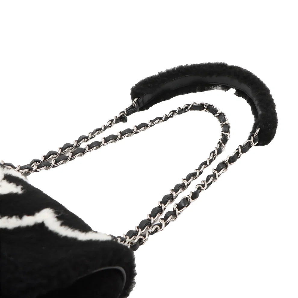 Chanel Shearling Camellia Pearl Embellished Flap Bag