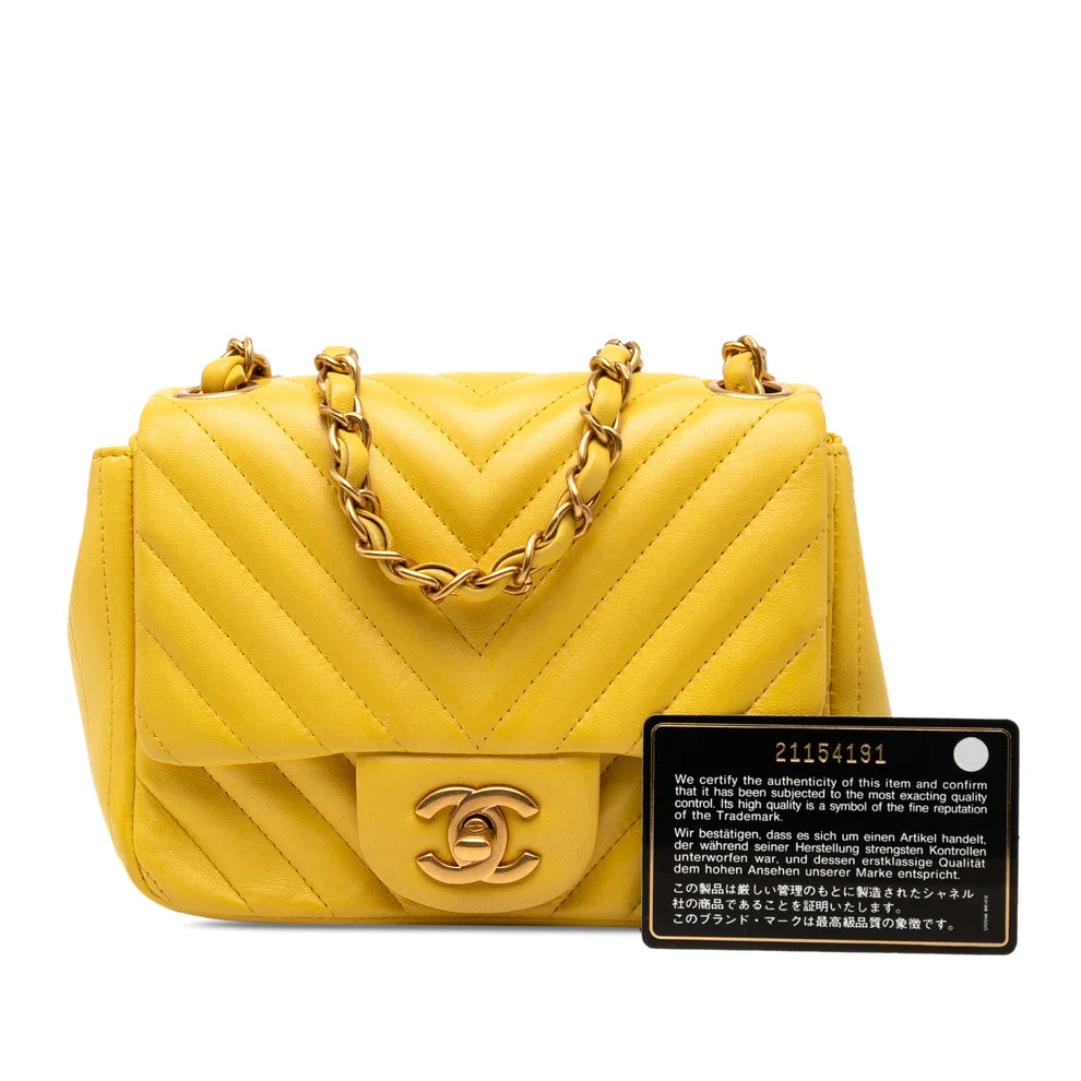 Chanel Mini Square Classic Chevron Lambskin Single Flap Bag