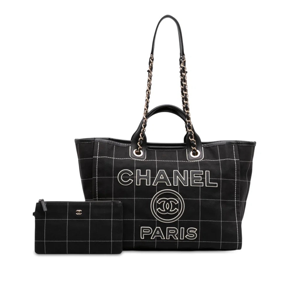 Chanel Medium Canvas Square Stitch Deauville Tote Bag